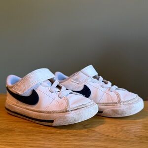 Kids White and Navy Nike Court Sneakers